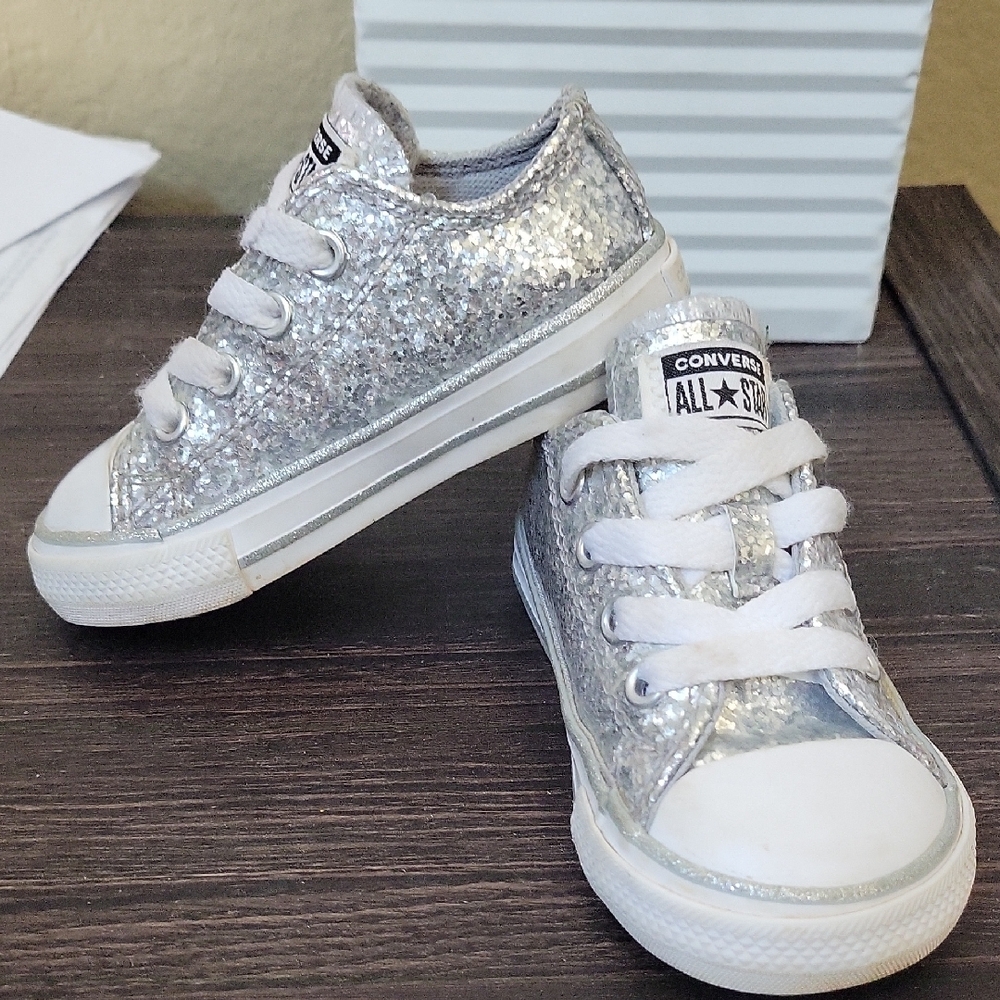 Converse Kids Silver Glitter Sneakers